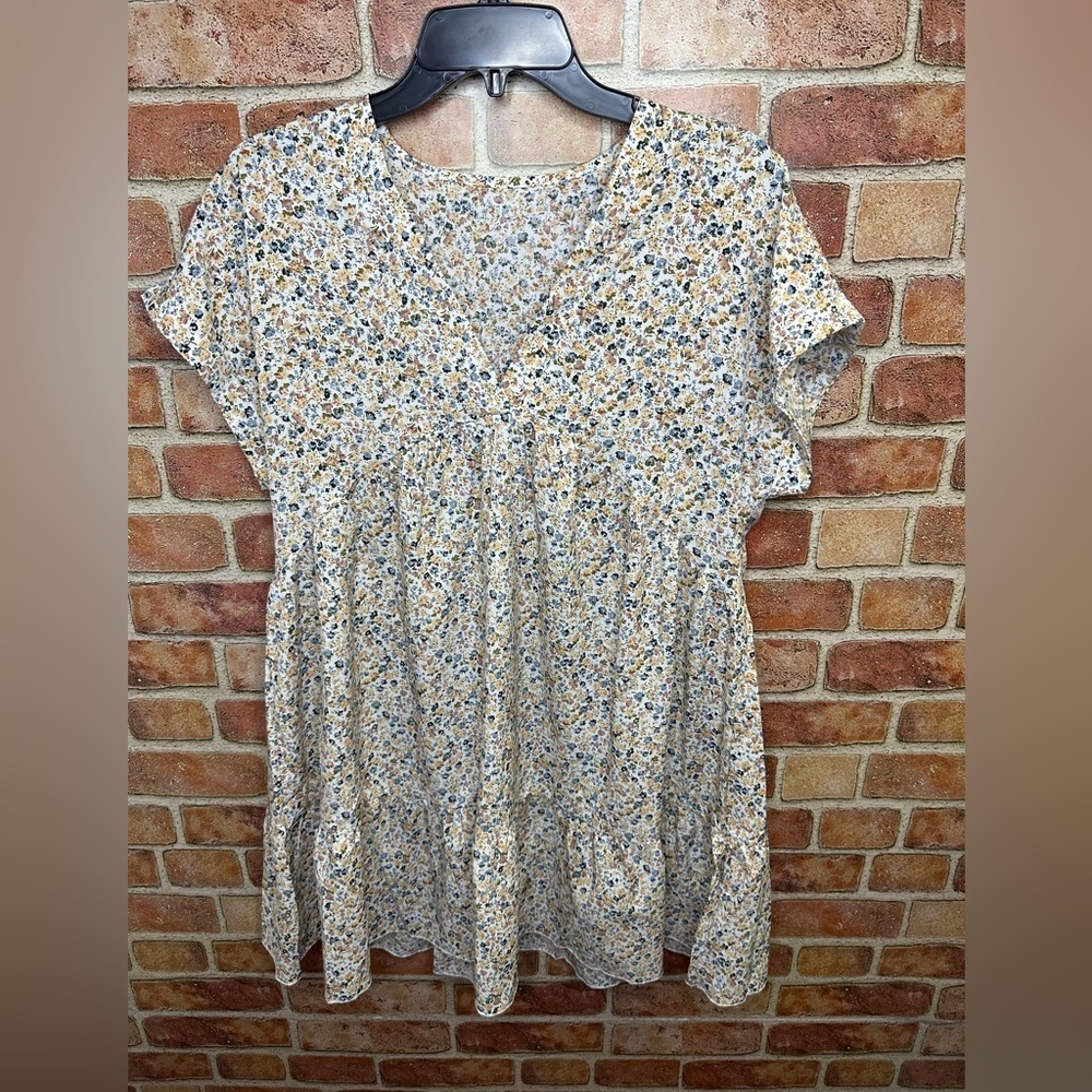 Floral country cowgirl cottage prairie cap sleeve tiered v-neck midi dress NWT